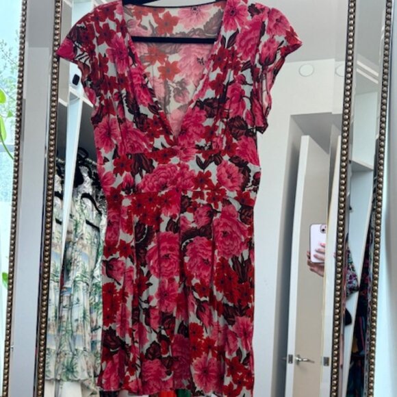 Small Summer Red and Pink Floral Dress - Picture 1 of 3